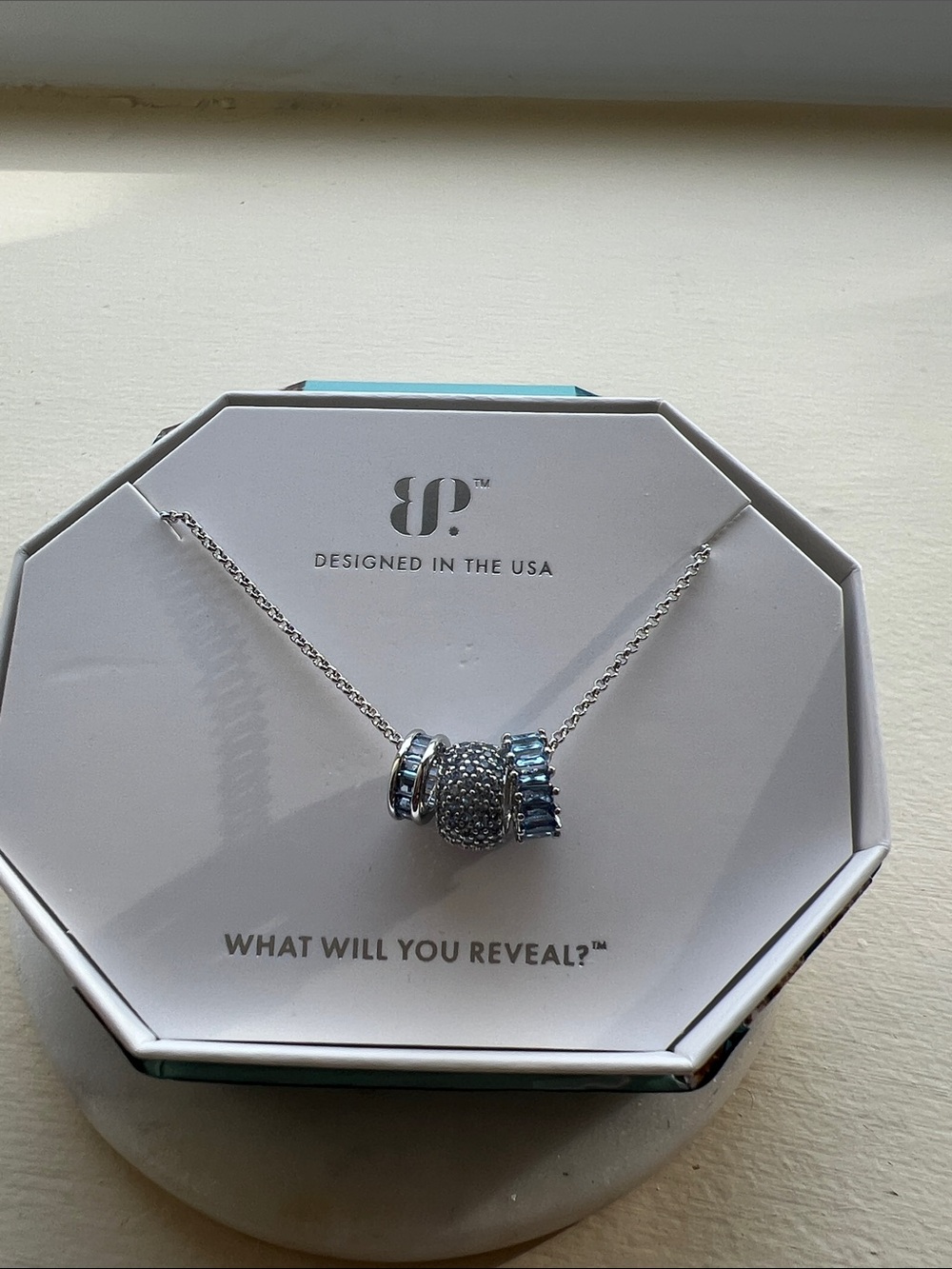 Silver Necklace with Blue Crystal Accent by BP